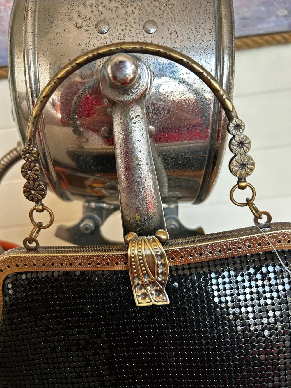 Vintage Black Metal Mesh Evening Bag Art Deco Style Cocktail Purse Boutique